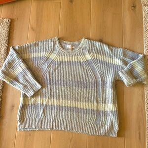 Christopher & Banks Blue Striped Cable Knit P/XL Pullover Sweater Crew Neck